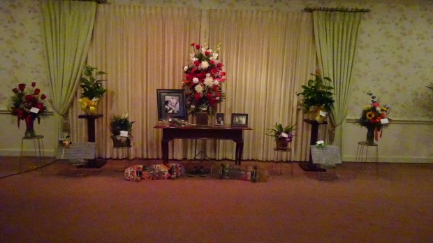 Alex's skateboards, shoes, and flowers at Thurmon Funeral Home