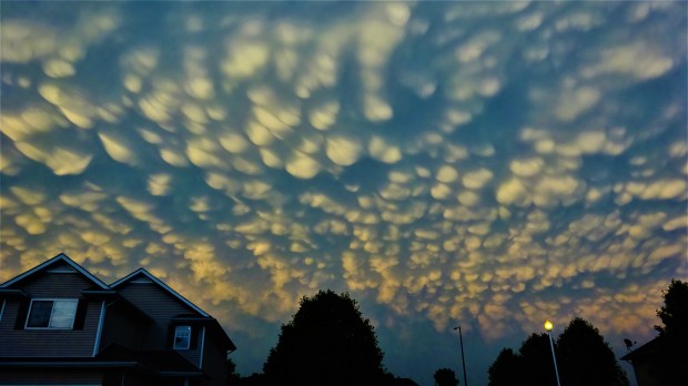 Mammatus clouds over Lincoln, Nebraska